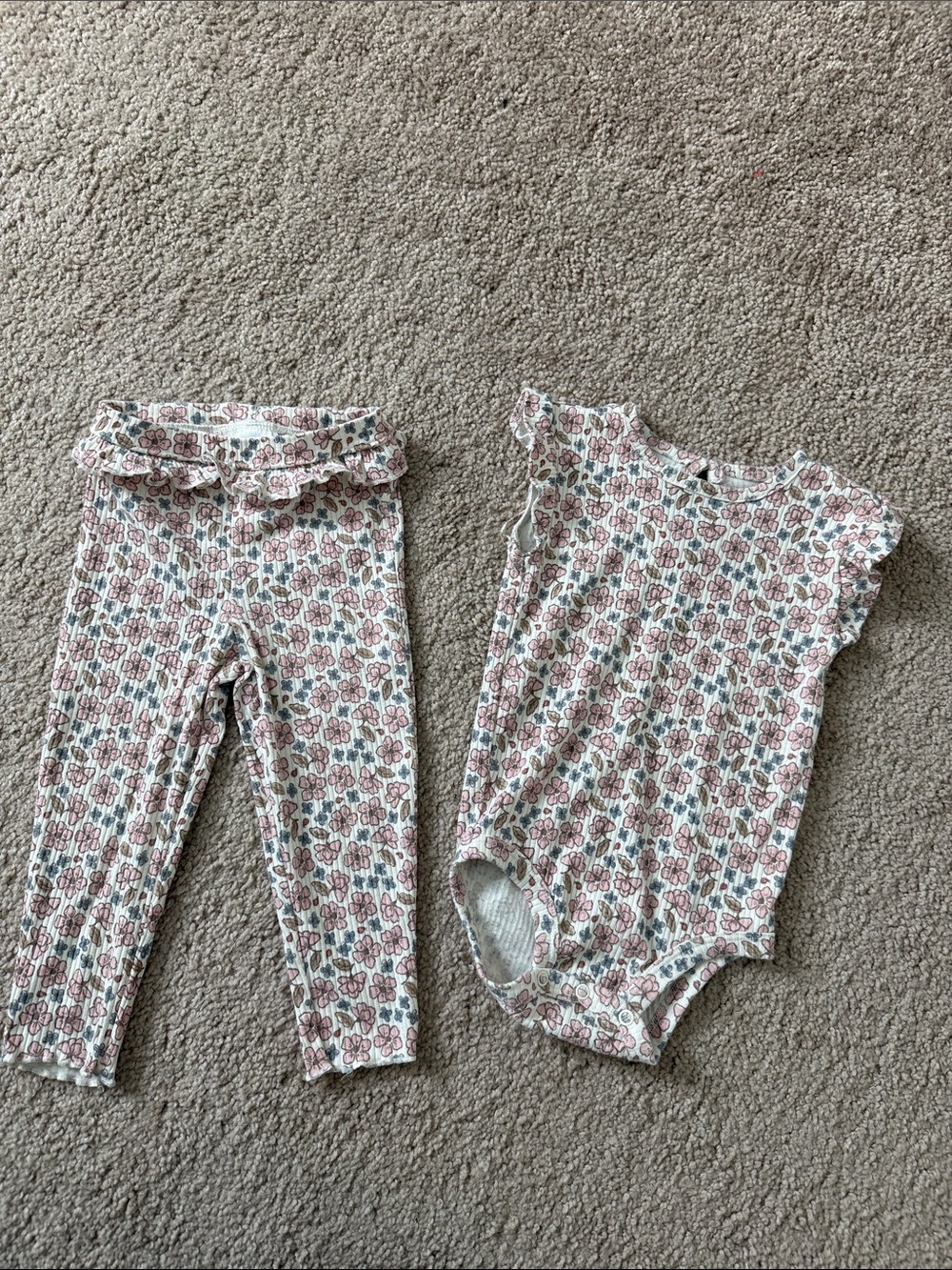 Carter's Pink and Cream Floral Ribbed Bodysuit & Leggings Set